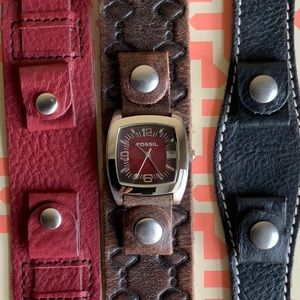 Fossil Watch with Three Leather Bands
